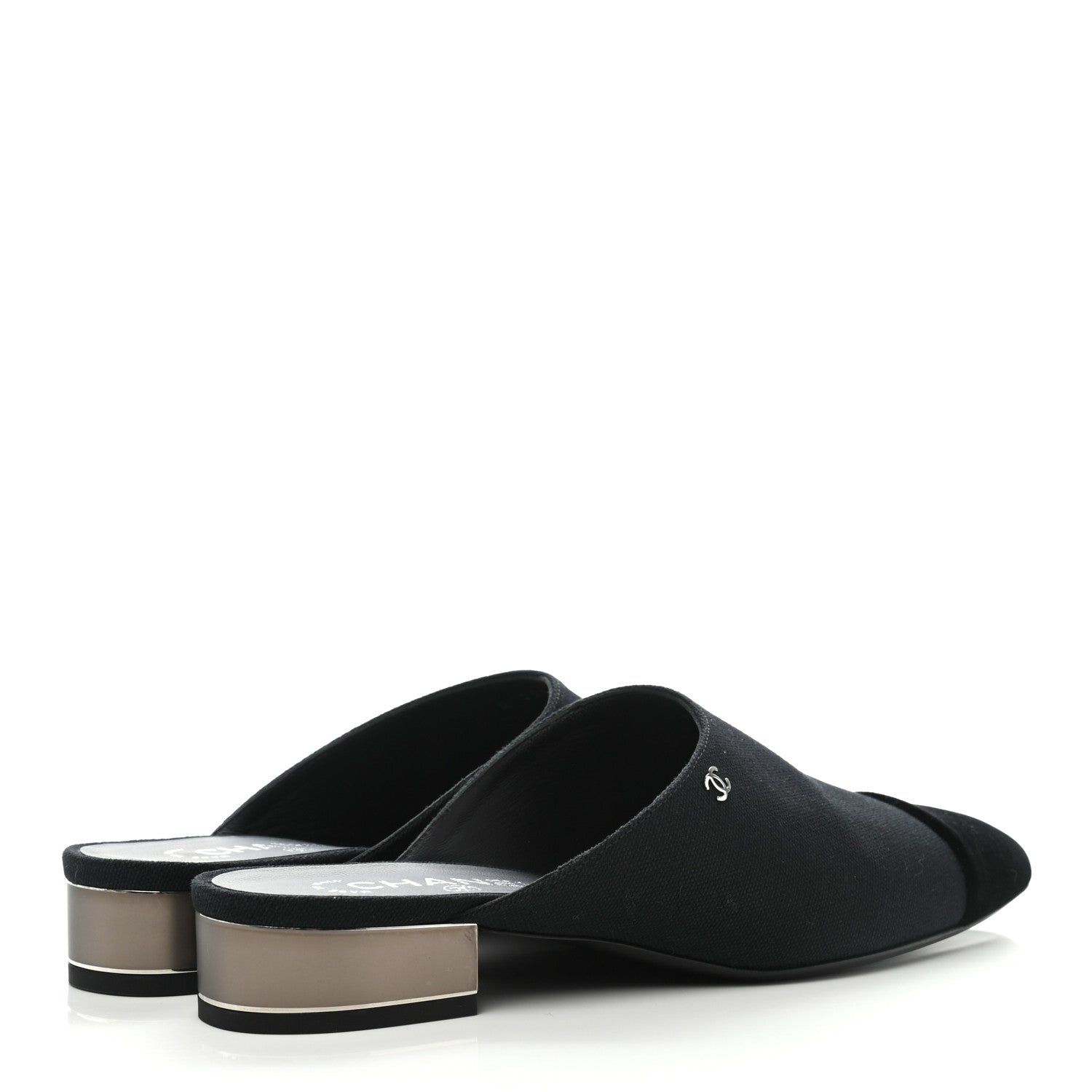 Chanel Fabric Velvet Cap Toe Mules 39.5 Black 4 of 8
