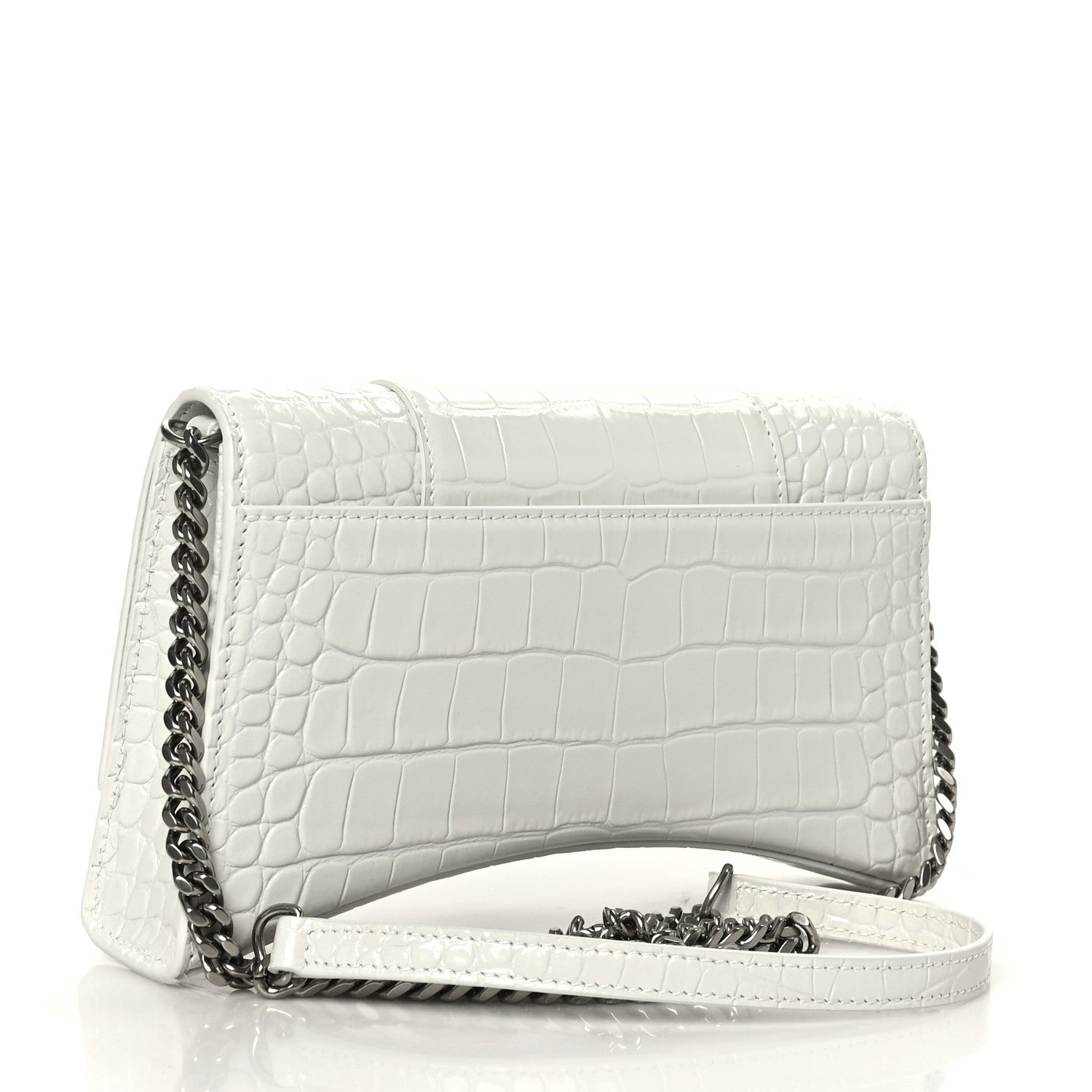 Balenciaga Shiny Calfskin Crocodile Embossed Small Hourglass Evening Chain Bag White 3 of 9