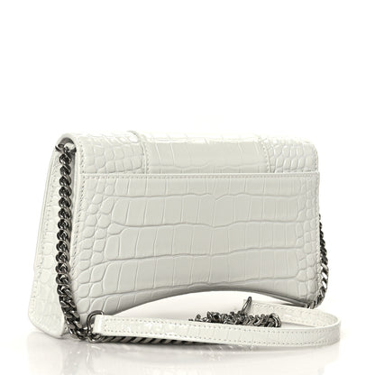 Balenciaga Shiny Calfskin Crocodile Embossed Small Hourglass Evening Chain Bag White 3 of 9