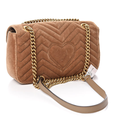 Gucci Velvet Matelasse Small GG Marmont Shoulder Bag Taupe 3 of 10