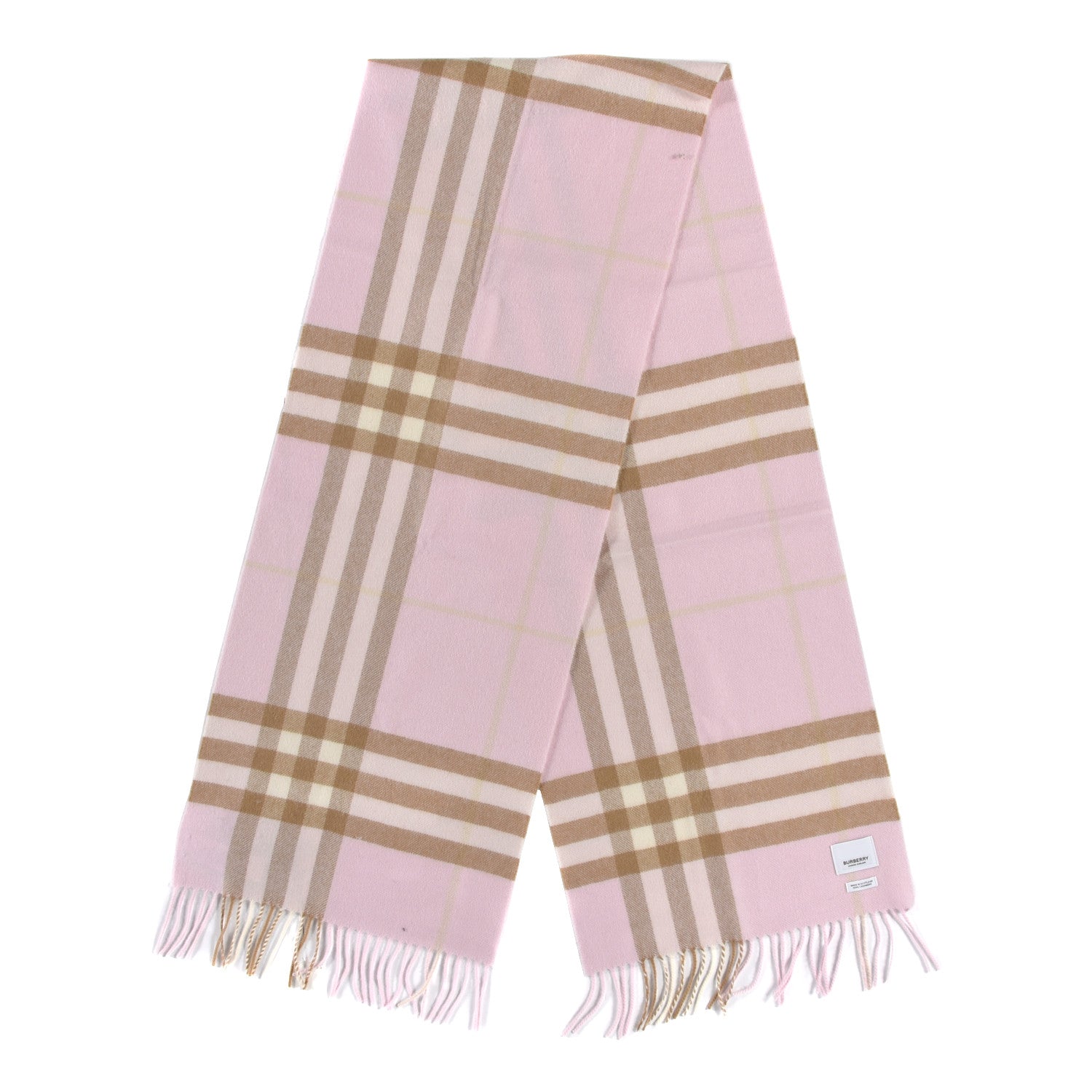 Burberry Cashmere Check Fringe Scarf Pink 2 of 3