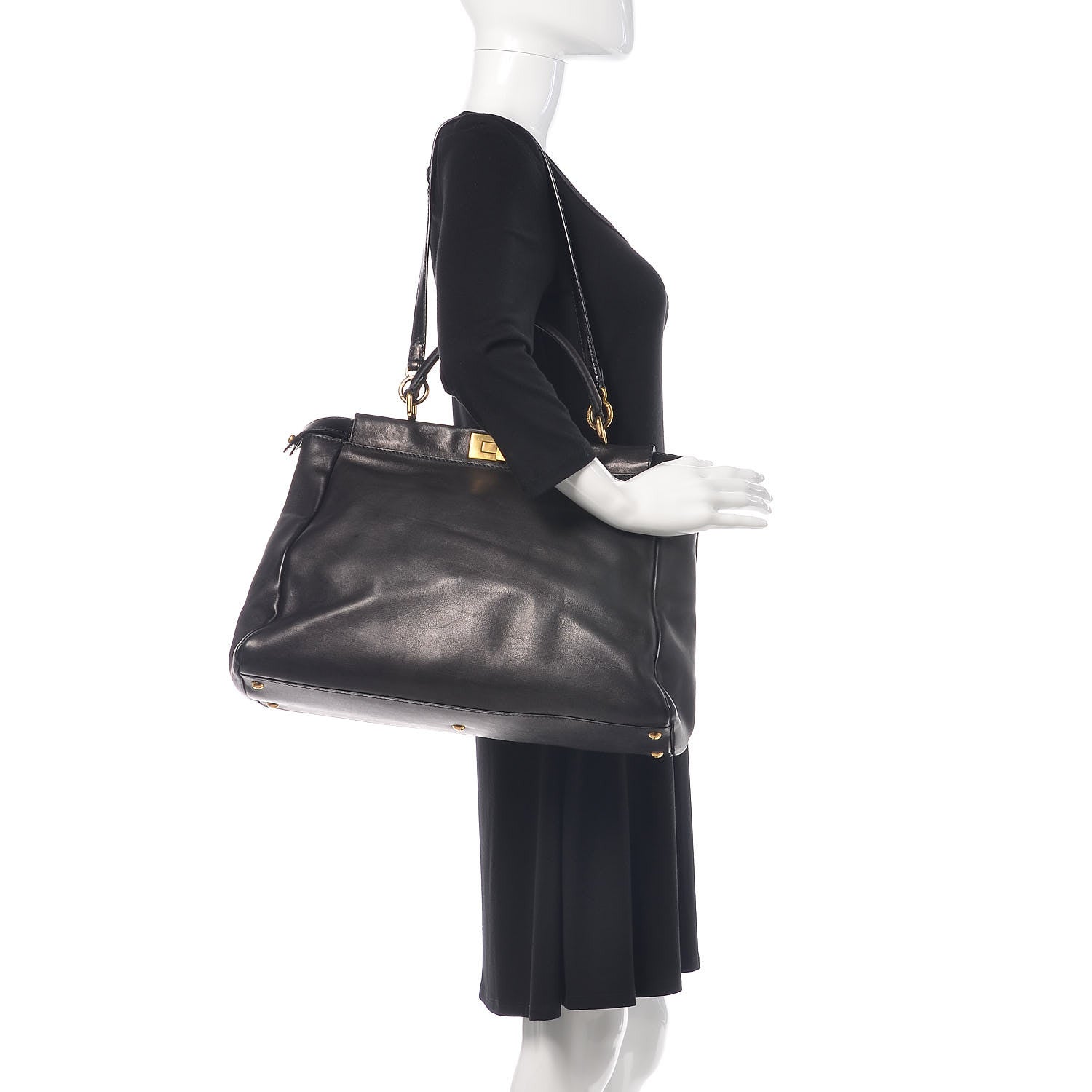Fendi Vitello Saddle Large Peekaboo Iconic Satchel Black 2 of 10