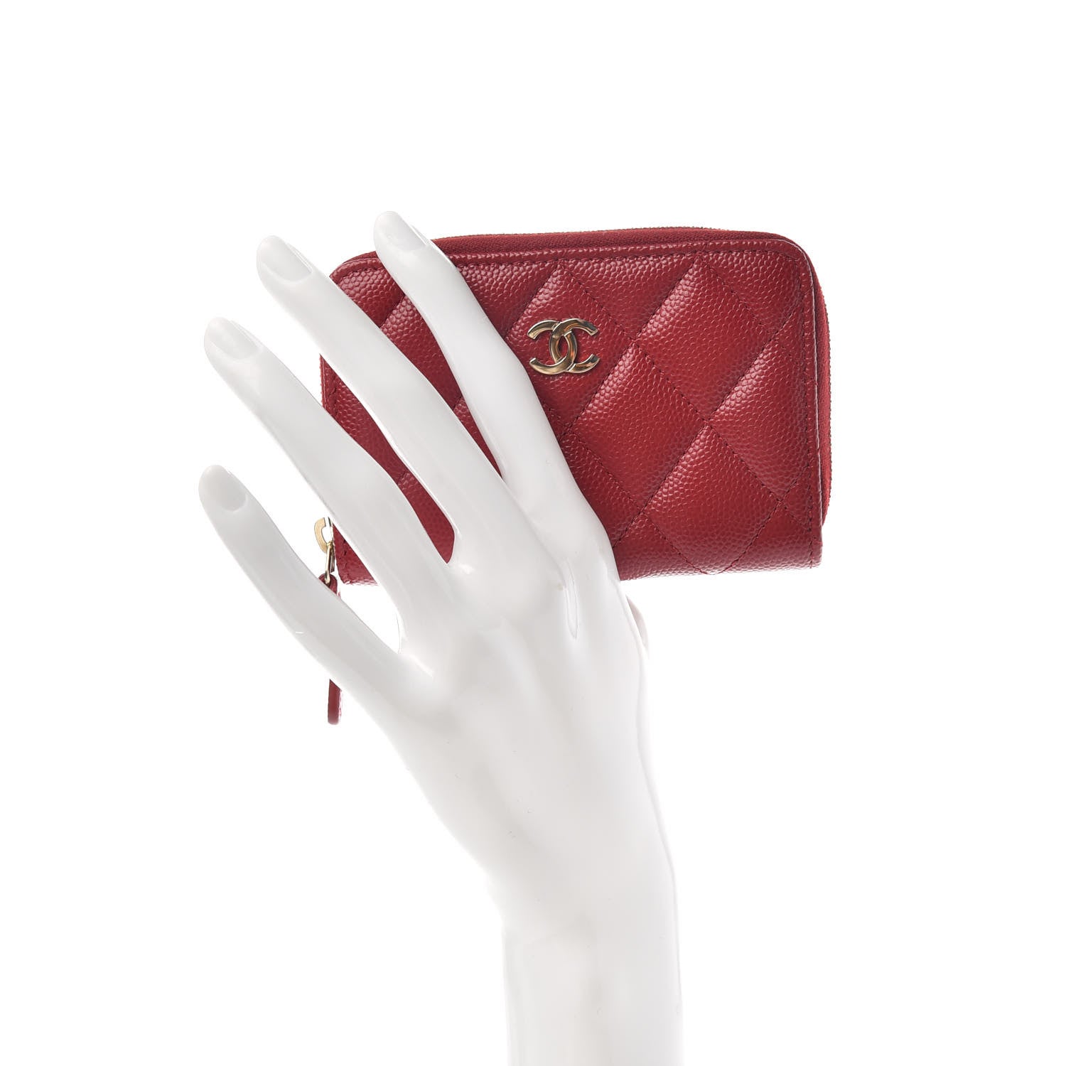 Chanel Caviar Quilted Zip Coin Purse Red 2 of 8