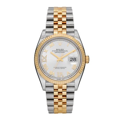 Rolex Stainless Steel 18K Yellow Gold Diamond 36mm Oyster Perpetual Datejust Watch Silver Roman 126233 1 of 5