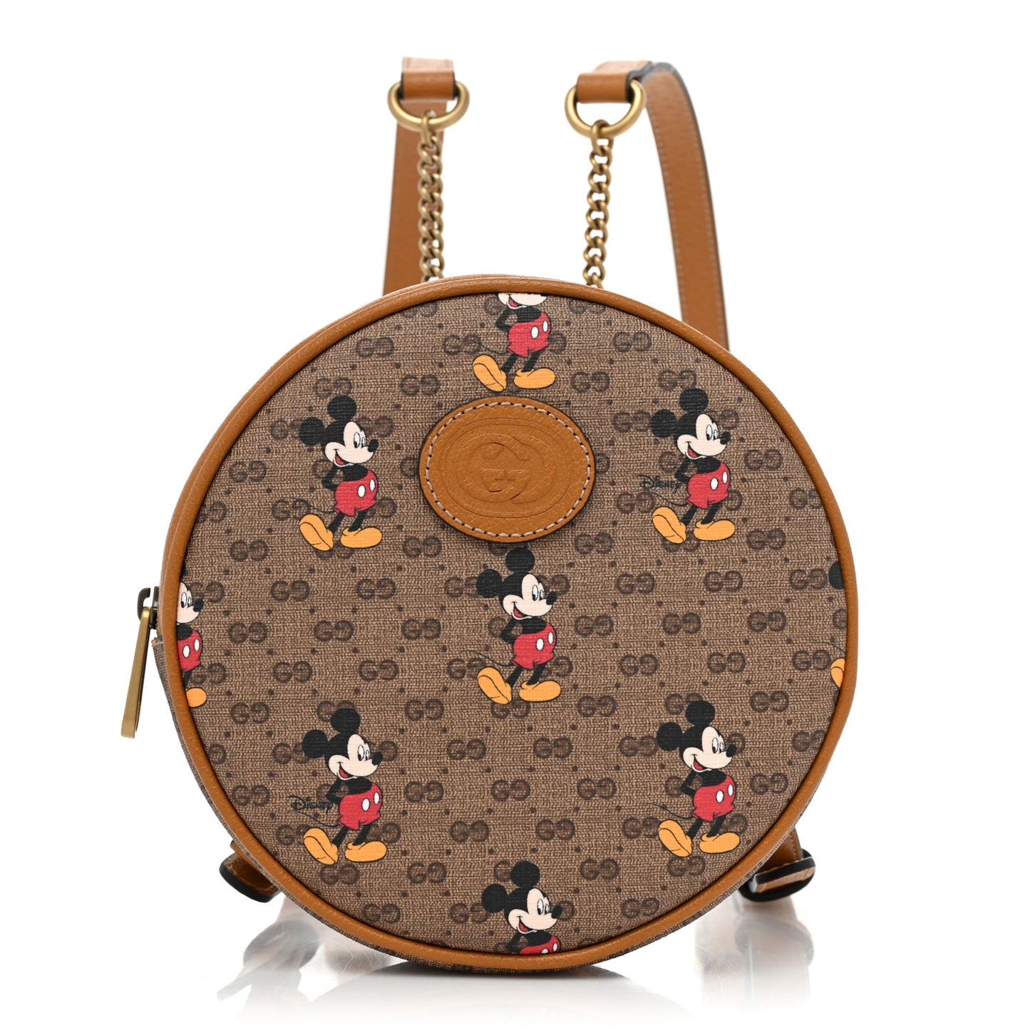 X DISNEY Mini Vintage GG Supreme Monogram Mickey Mouse Round Backpack Beige Vintage Sun Oil