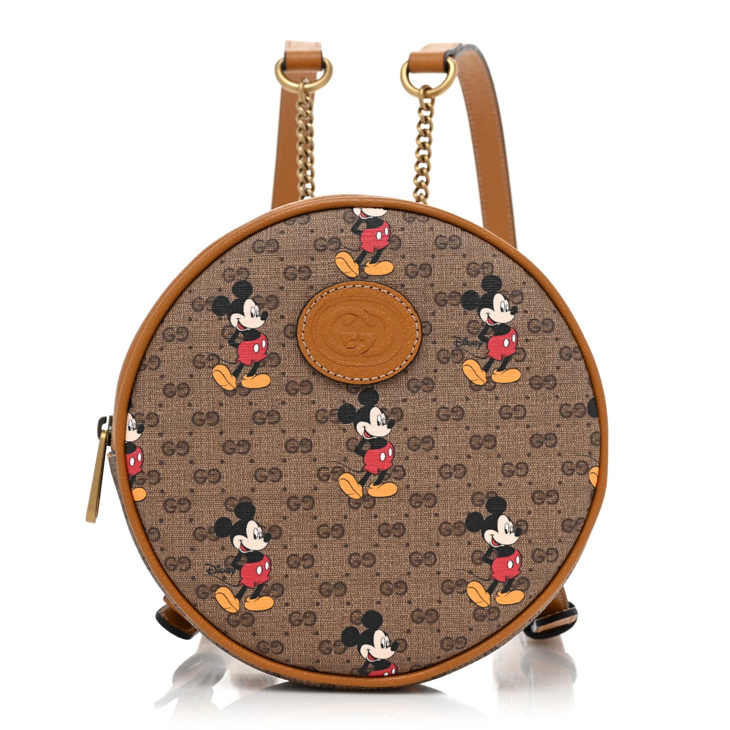 Gucci X DISNEY Mini Vintage GG Supreme Monogram Mickey Mouse Round Backpack Beige Vintage Sun Oil 1 of 7