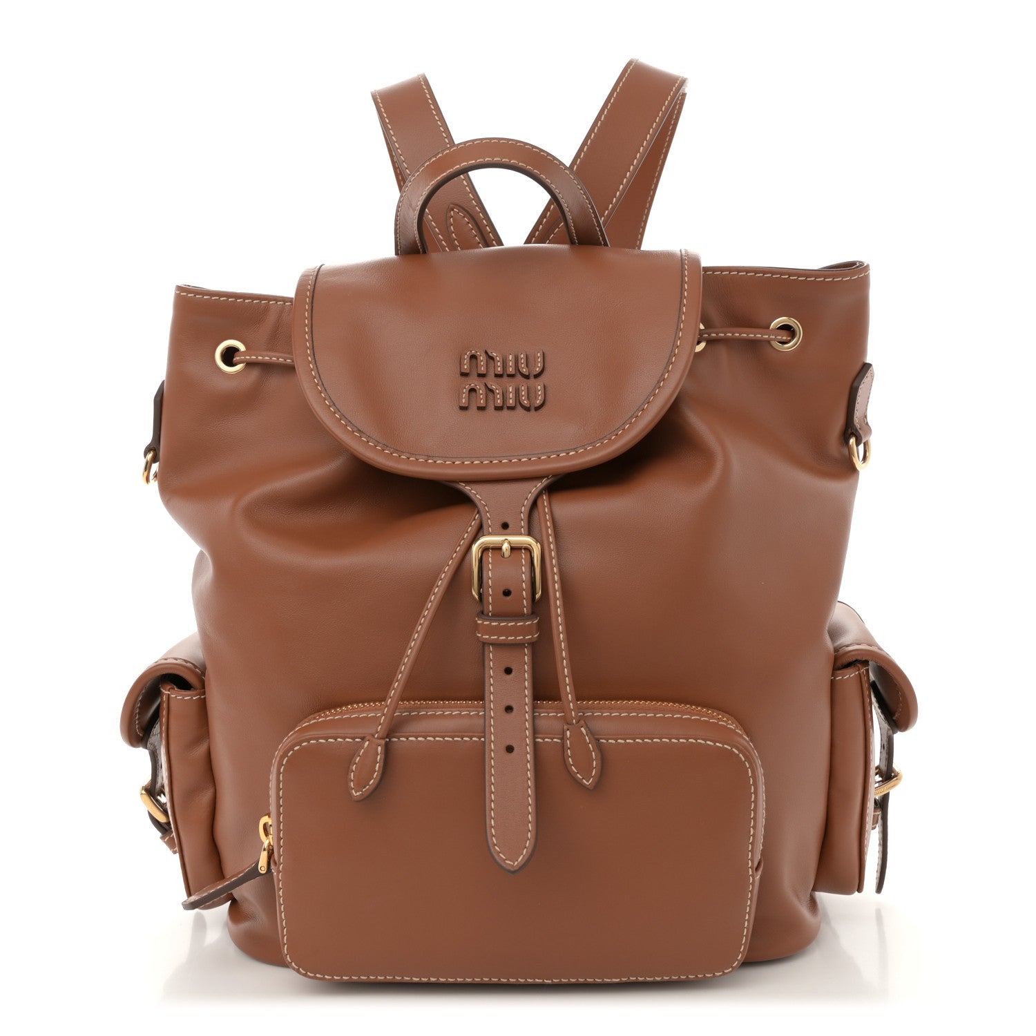 Miu Miu Soft Calf Softy Large Backpack Cognac 1 of 10