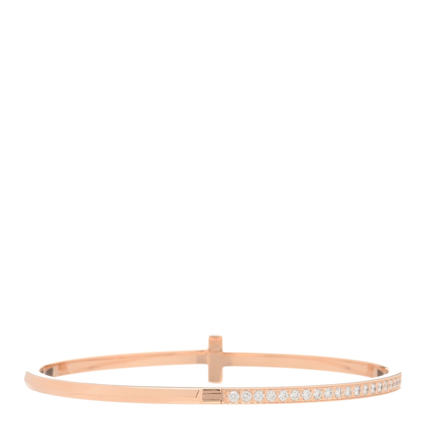 18K Rose Gold Diamond Narrow T1 Hinged Bangle Bracelet