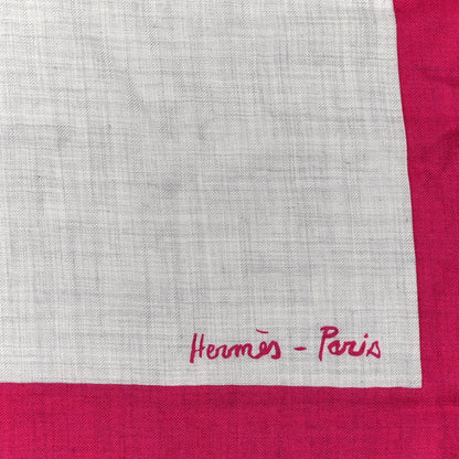 Hermes Cashmere Silk Chevaux Au Pre Shawl 140 Fuchsia Gris Chine Framboise 2 of 5
