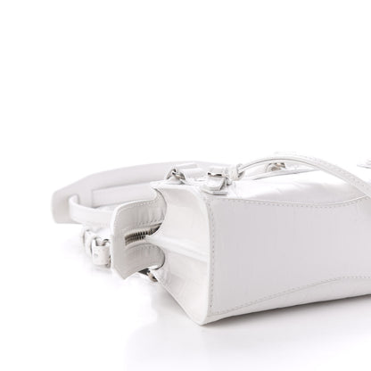 Balenciaga Semi Shiny Calfskin Crocodile Embossed Neo Classic Silver Hardware Nano City Crossbody White 6 of 9