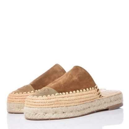 Chanel Suede Grosgrain CC Espadrille Mules 35 Dark Beige 3 of 9