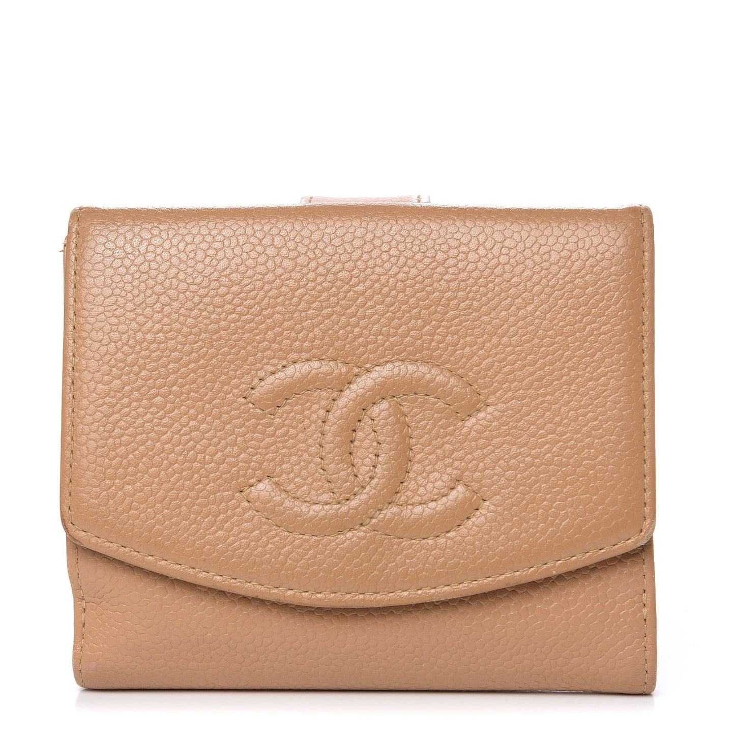 Caviar Timeless CC Compact French Wallet Beige