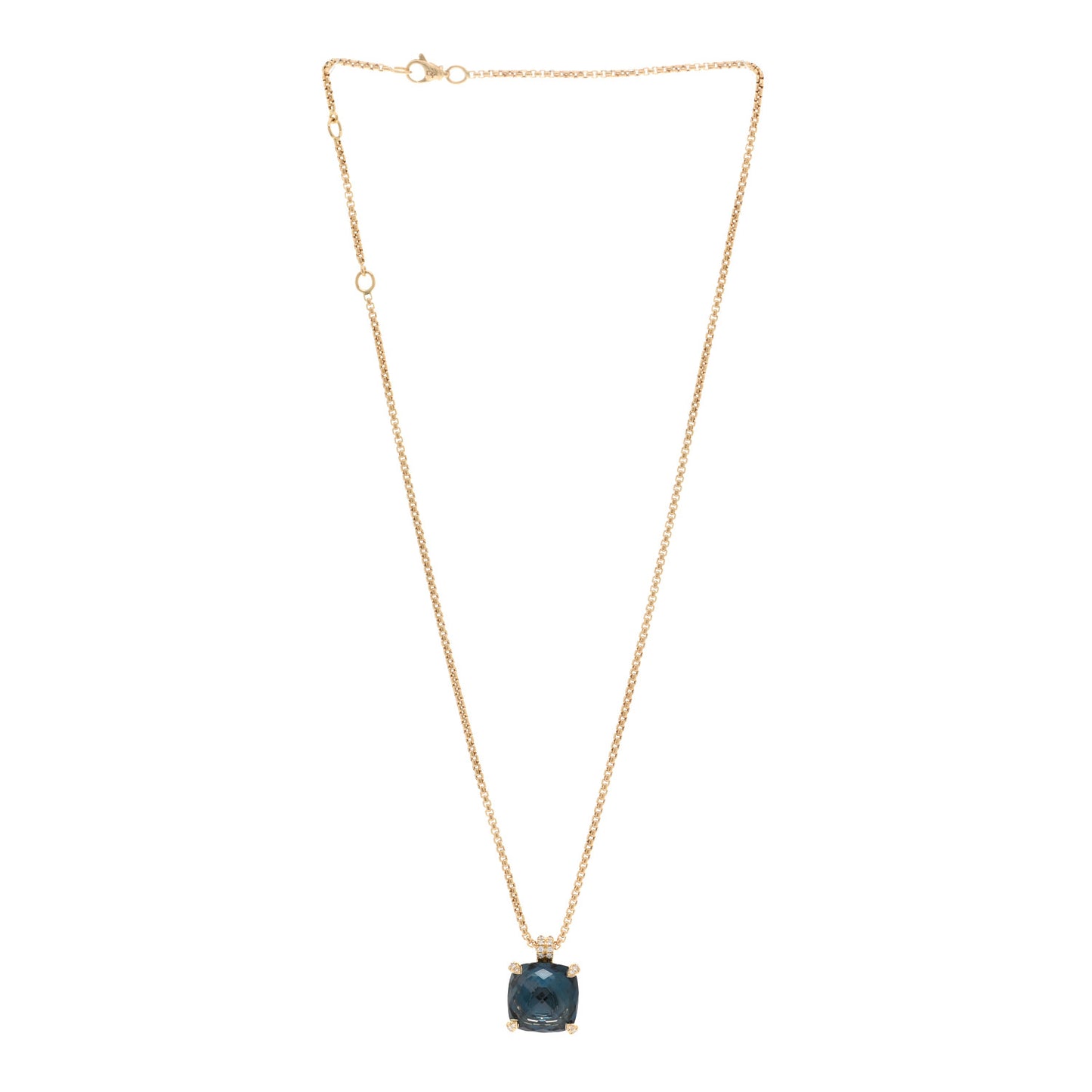 18K Yellow Gold Diamond Hampton Blue Topaz 14mm Chatelaine Pendant Necklace