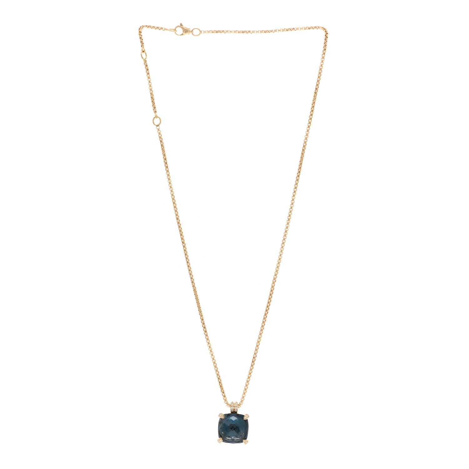 David Yurman 18K Yellow Gold Diamond Hampton Blue Topaz 14mm Chatelaine Pendant Necklace 3 of 4