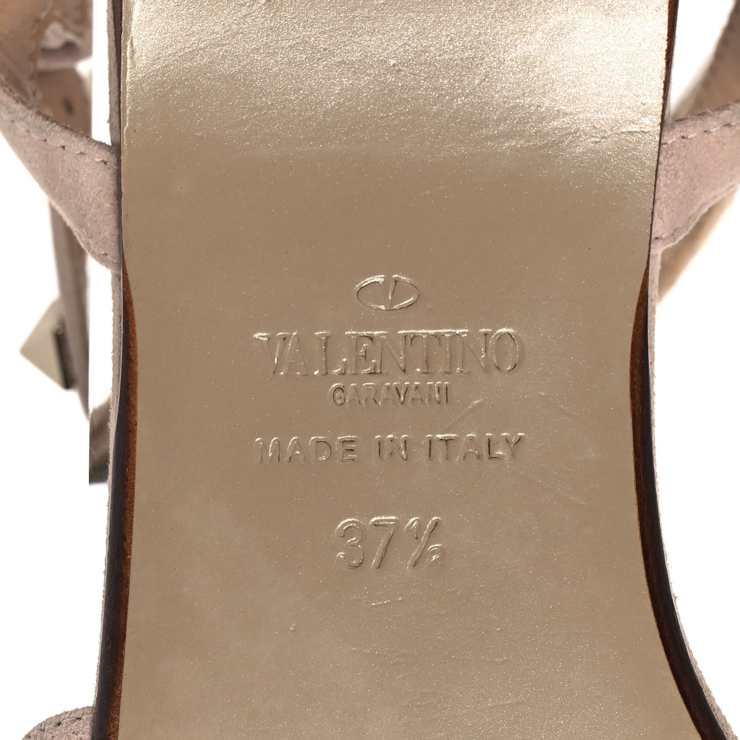 Valentino Garavani Suede Rockstud Gladiator Flat Sandals 37.5 Poudre 6 of 7