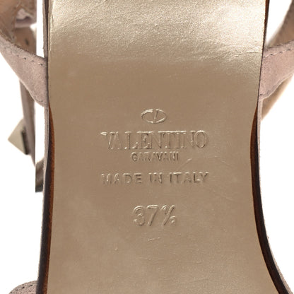 Valentino Garavani Suede Rockstud Gladiator Flat Sandals 37.5 Poudre 6 of 7