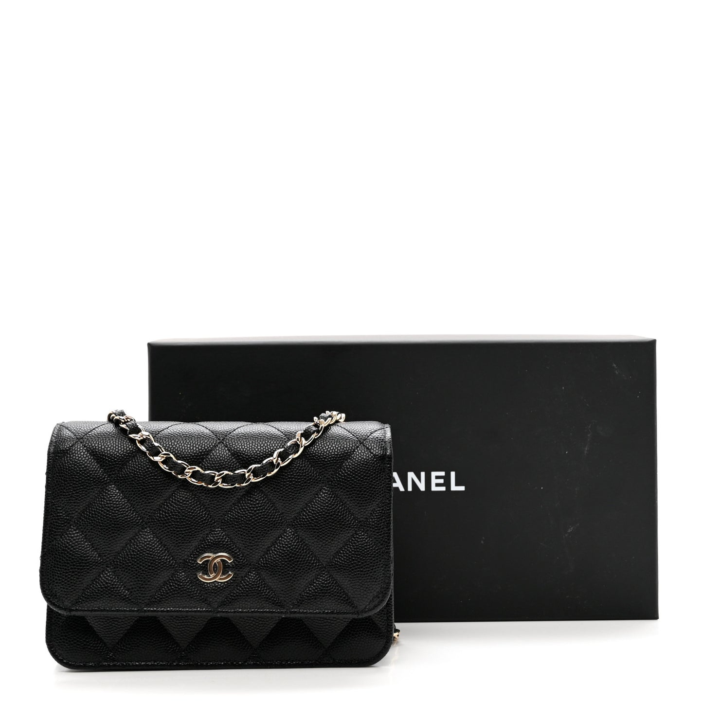 Caviar Quilted Mini Wallet On Chain WOC Black