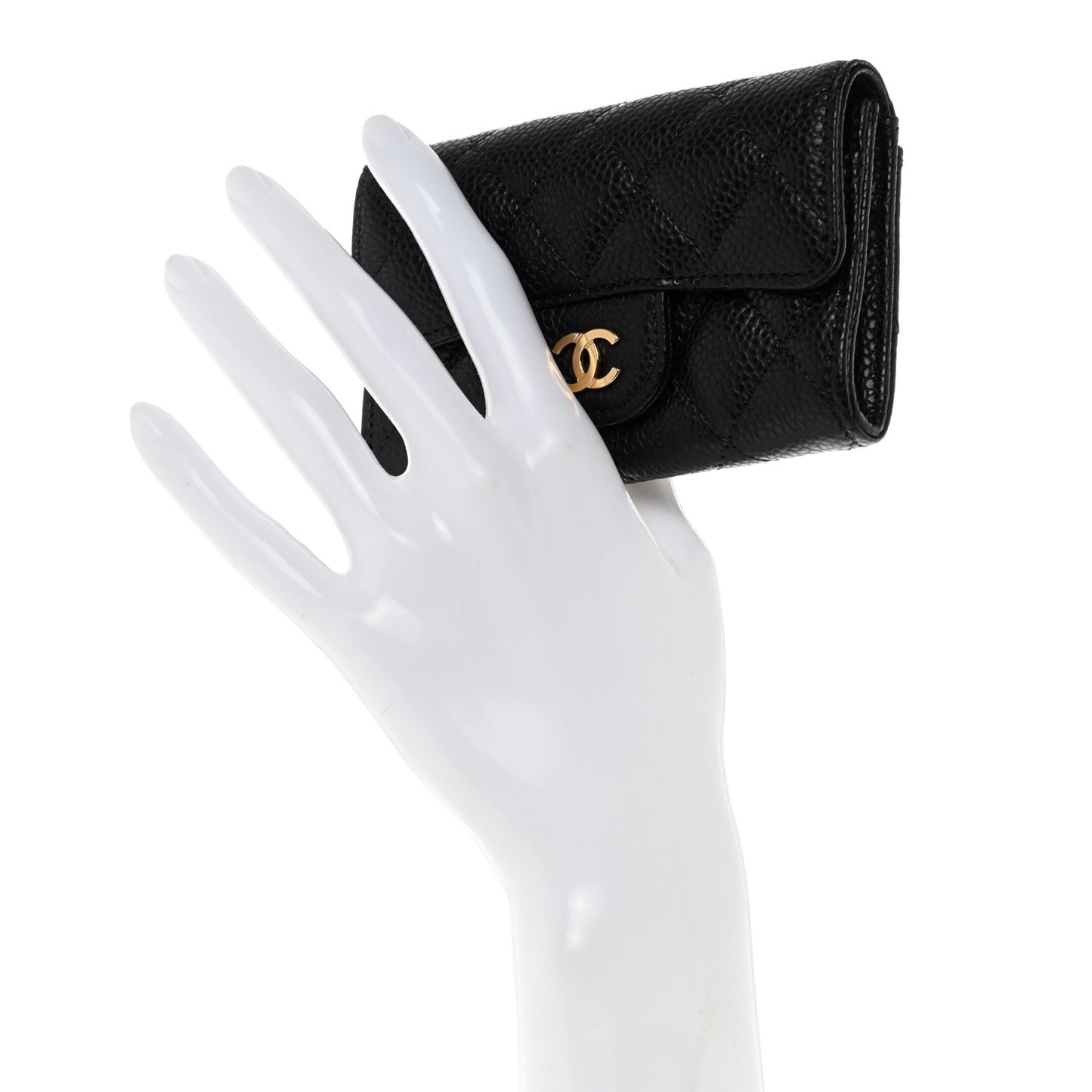 Caviar Quilted Flap Card Holder Wallet Black