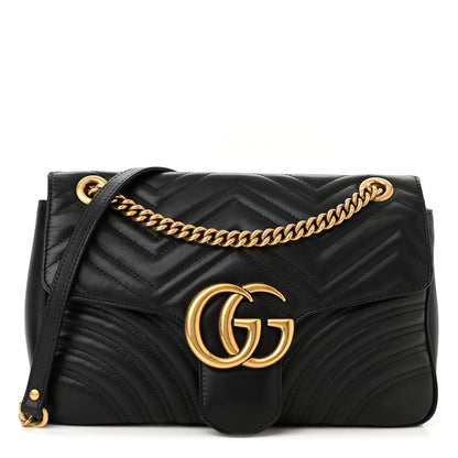 Gucci Calfskin Matelasse Medium GG Marmont Shoulder Bag Black 1 of 12