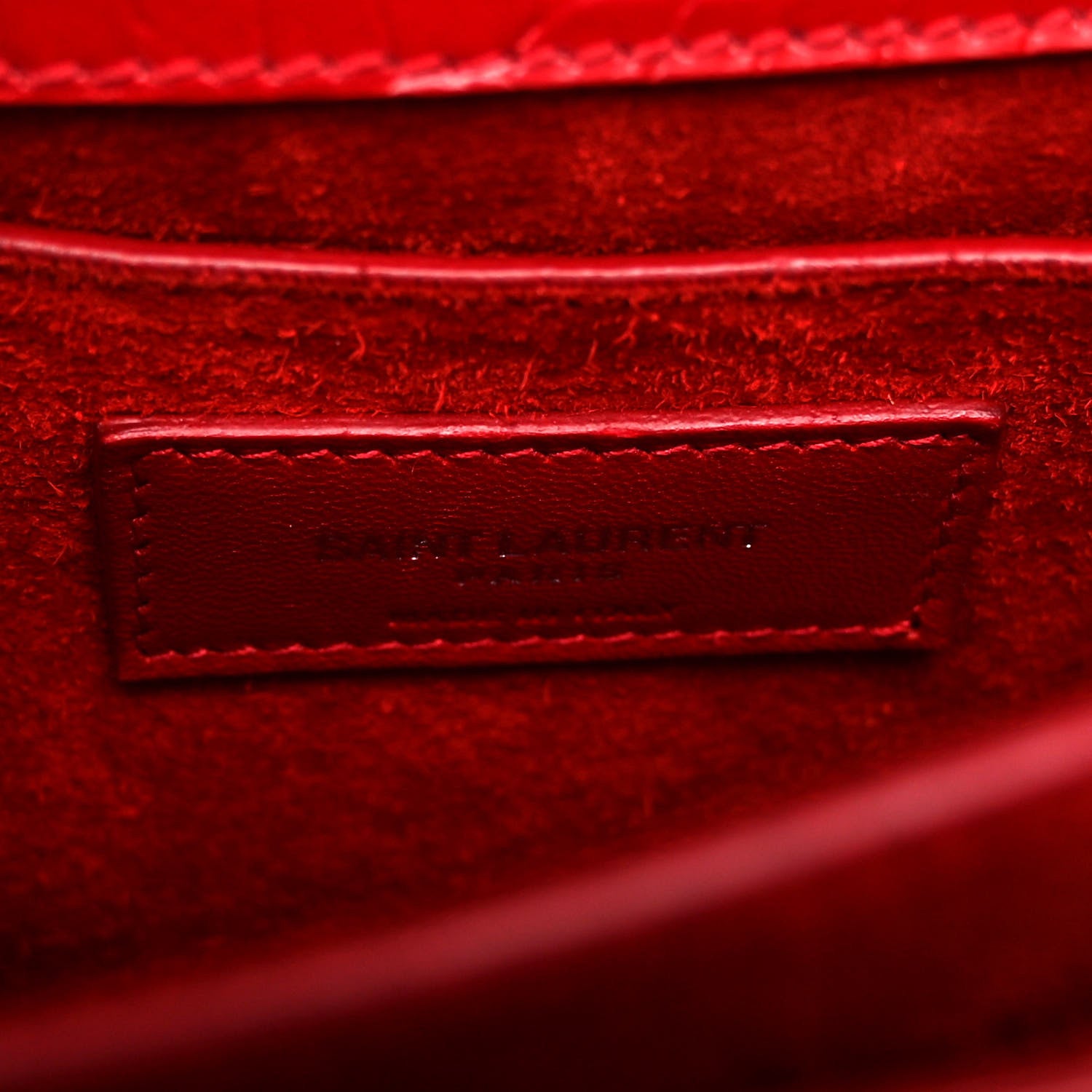 Saint Laurent Calfskin Crocodile Embossed Medium Monogram Sunset Rouge Eros 6 of 10
