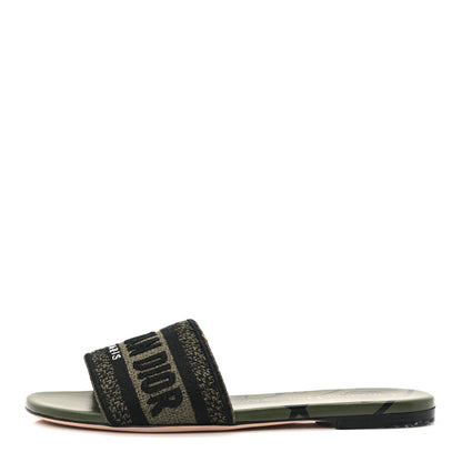Christian Dior Canvas Union Embroidered Dway Flat Slide Sandals 35.5 Kaki 1 of 10