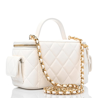 Chanel Lambskin Quilted Polly Pocket East West Top Vanity With Chain White 2 of 9