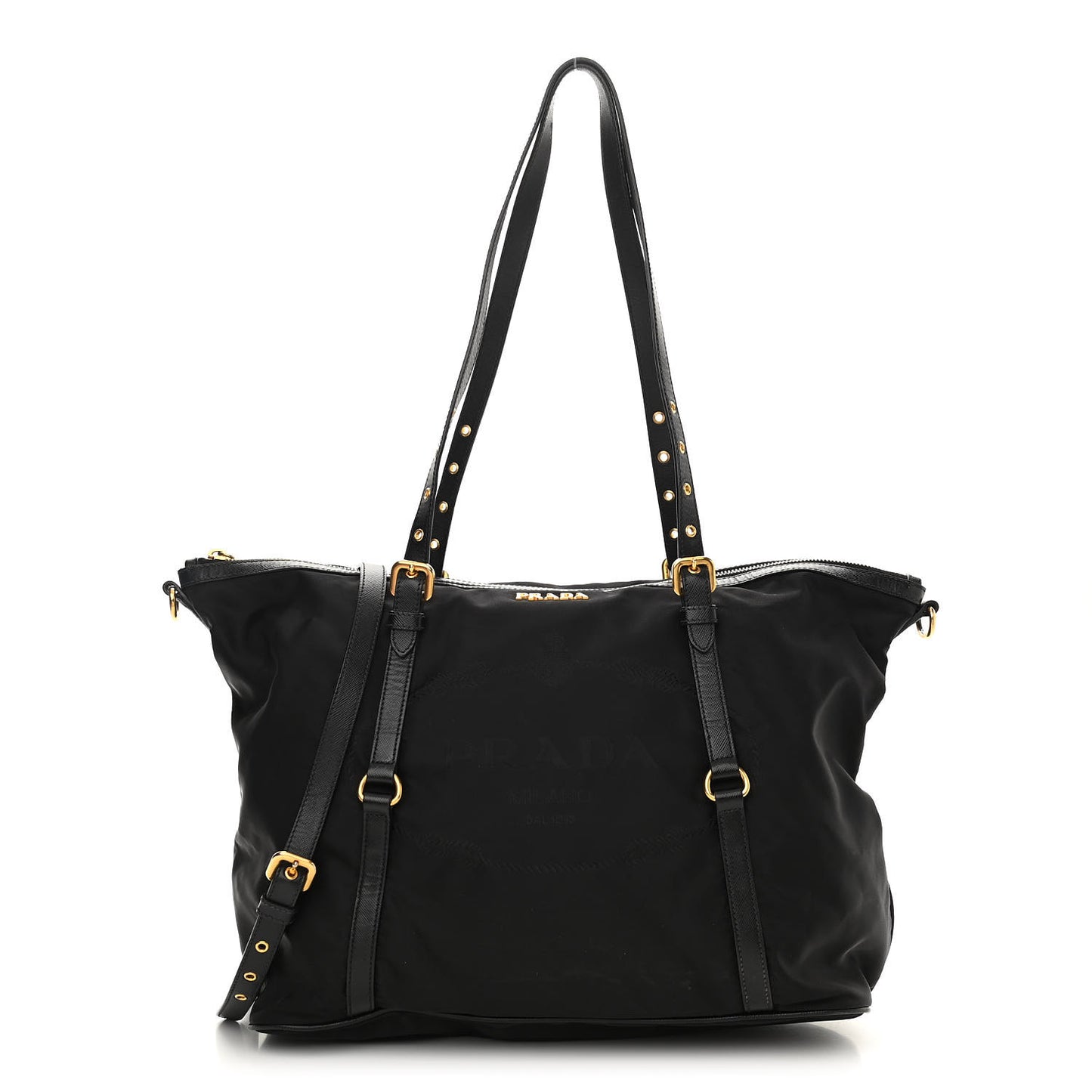 Saffiano Tessuto Nylon Logo Shopping Tote Black