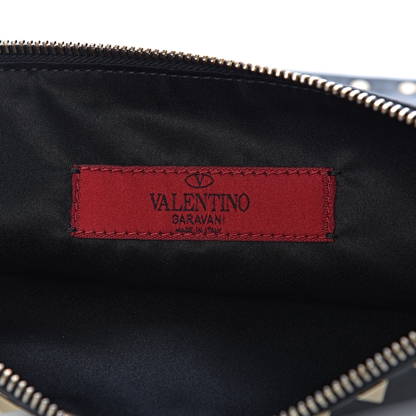 Vitello Large Rockstud Zip Pouch Black