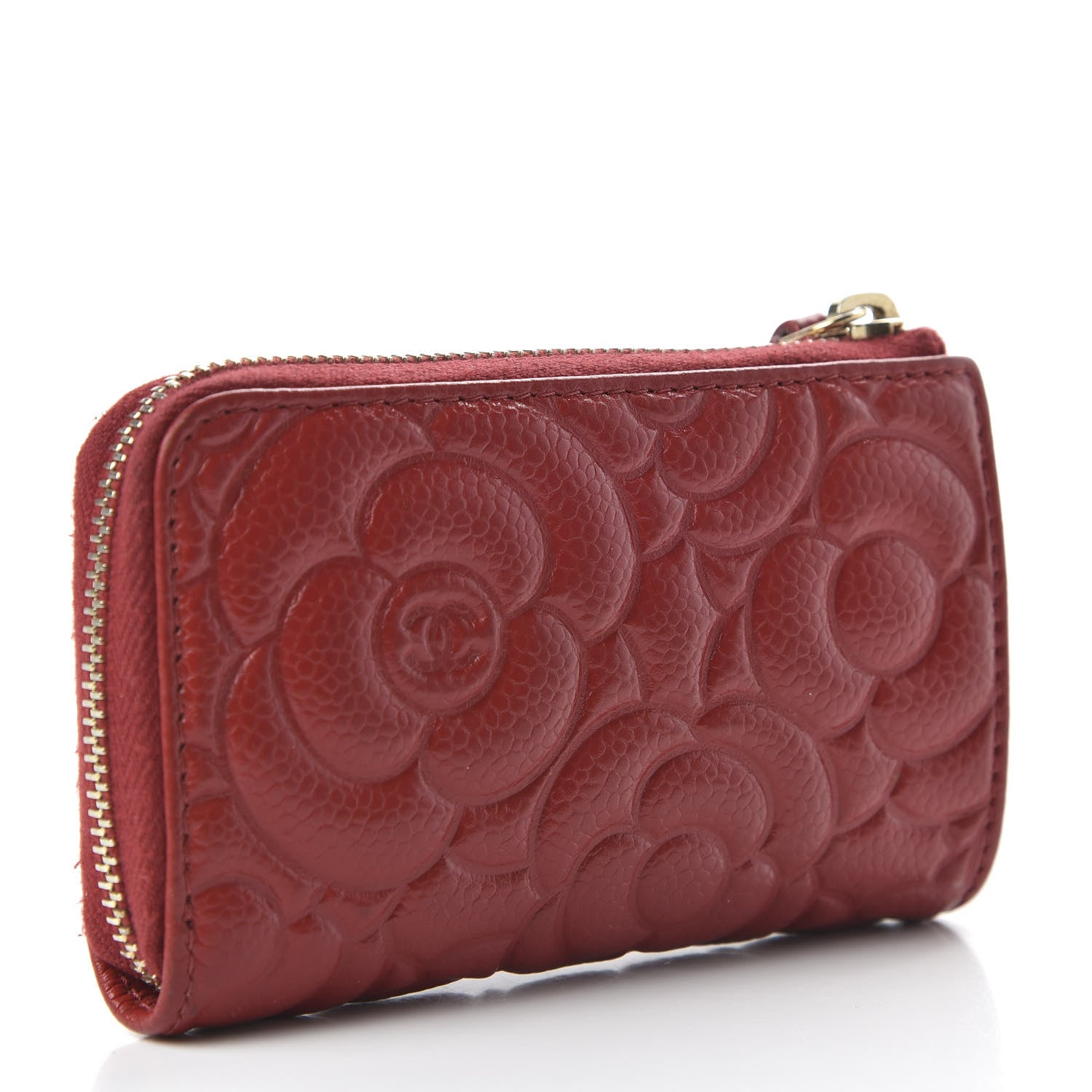 Chanel Caviar Camellia Embossed Key Holder Case Red 3 of 10