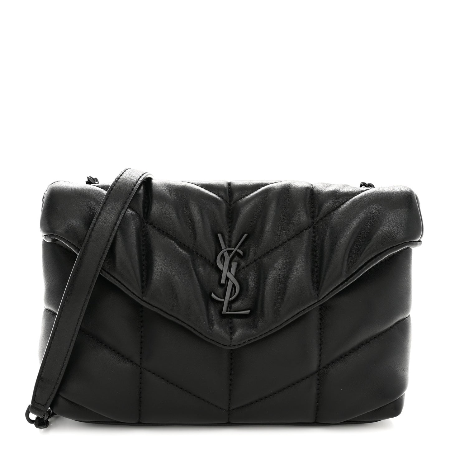Lambskin Quilted Toy Loulou Puffer Monogram Monochrome Chain Satchel Black