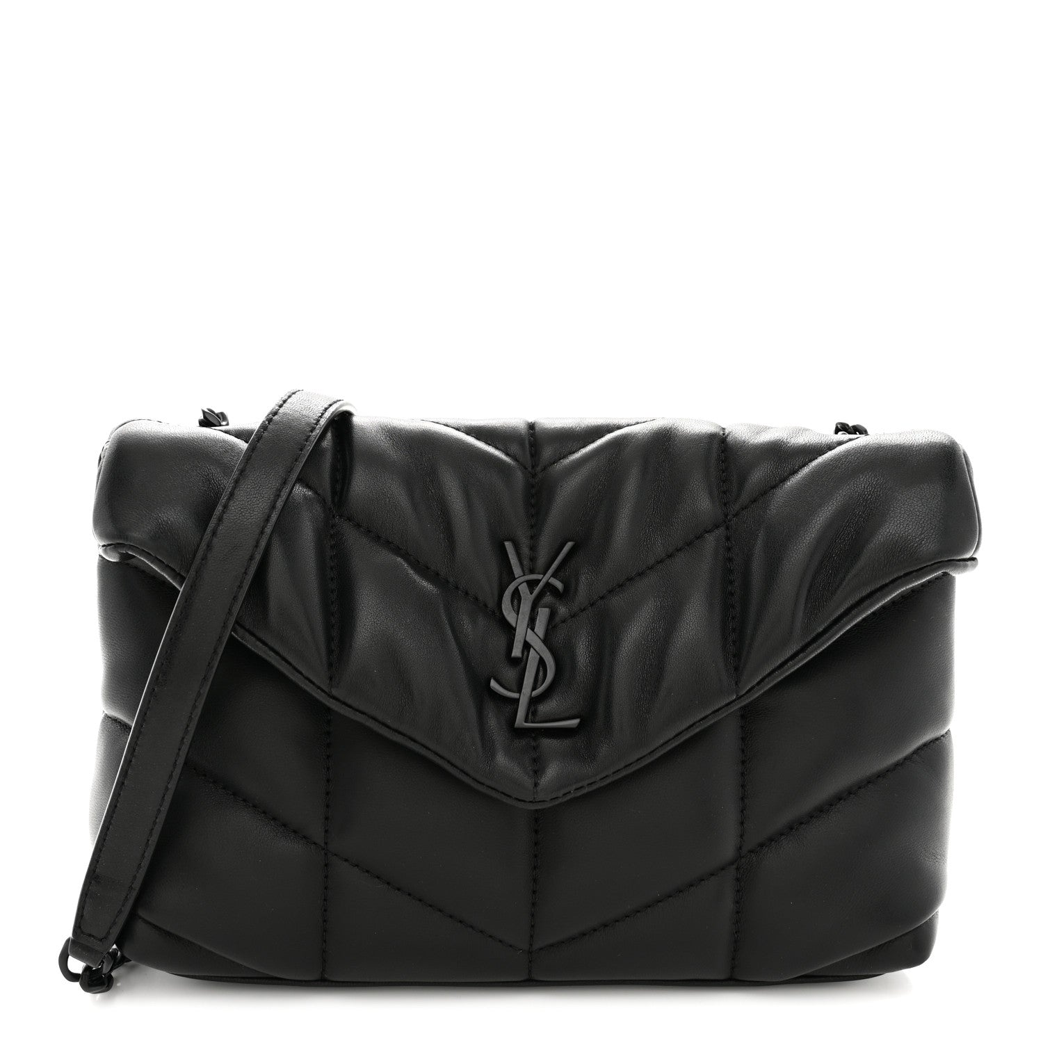 Saint Laurent Lambskin Quilted Toy Loulou Puffer Monogram Monochrome Chain Satchel Black 1 of 11
