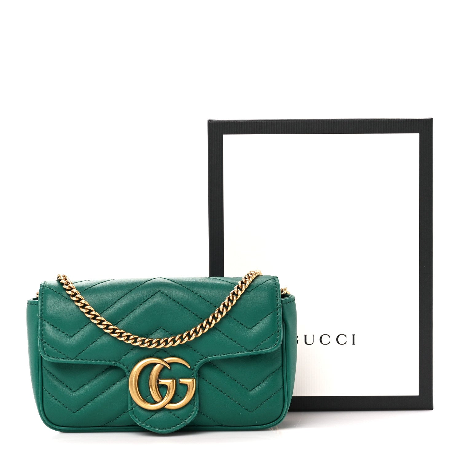 Gucci Calfskin Matelasse Super Mini GG Marmont Shoulder Bag Emerald Green 12 of 12