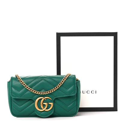 Gucci Calfskin Matelasse Super Mini GG Marmont Shoulder Bag Emerald Green 12 of 12