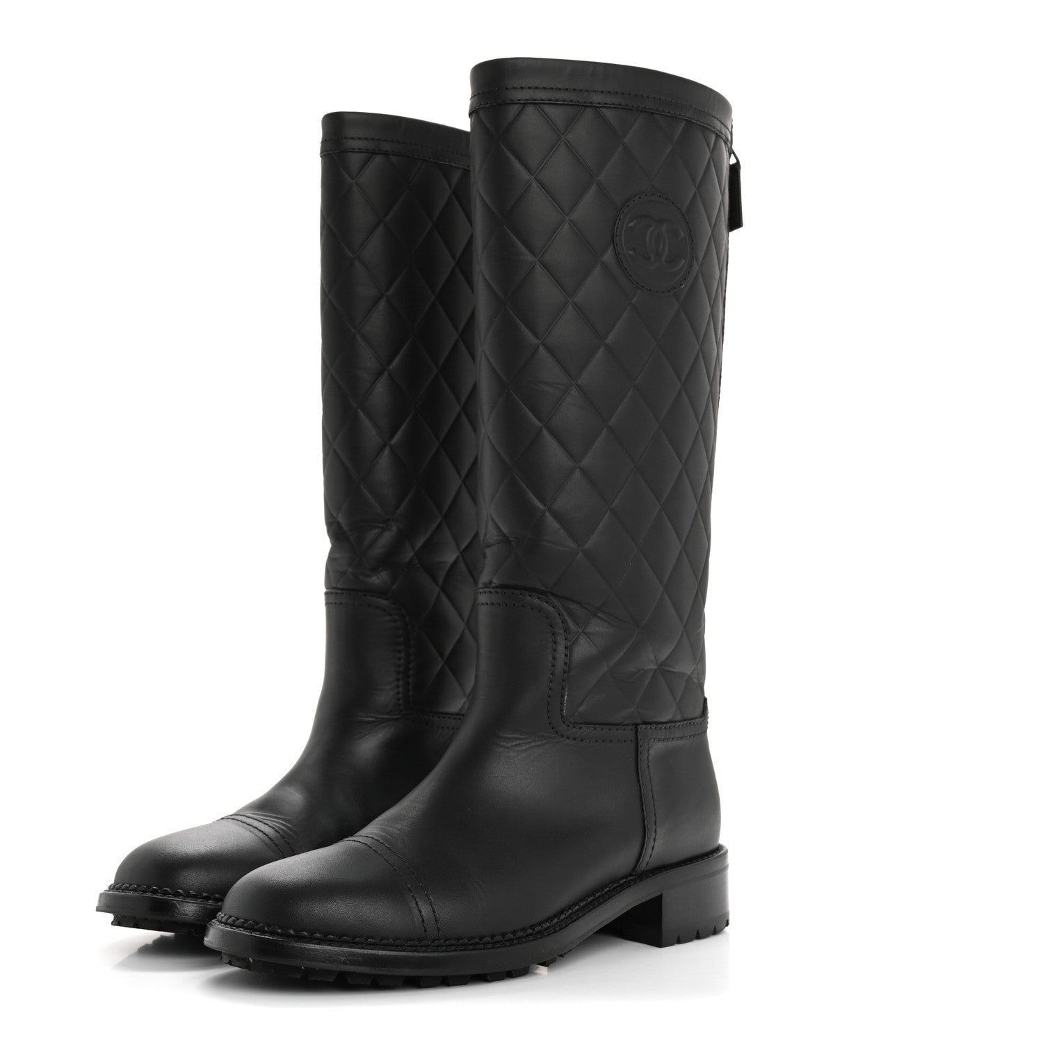 Chanel Oily Calfskin Quilted High Boots 37.5 Black 3 of 9