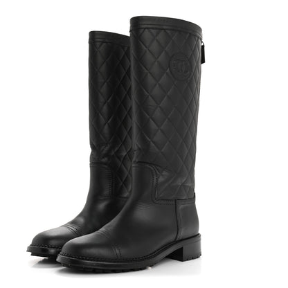 Chanel Oily Calfskin Quilted High Boots 37.5 Black 3 of 9