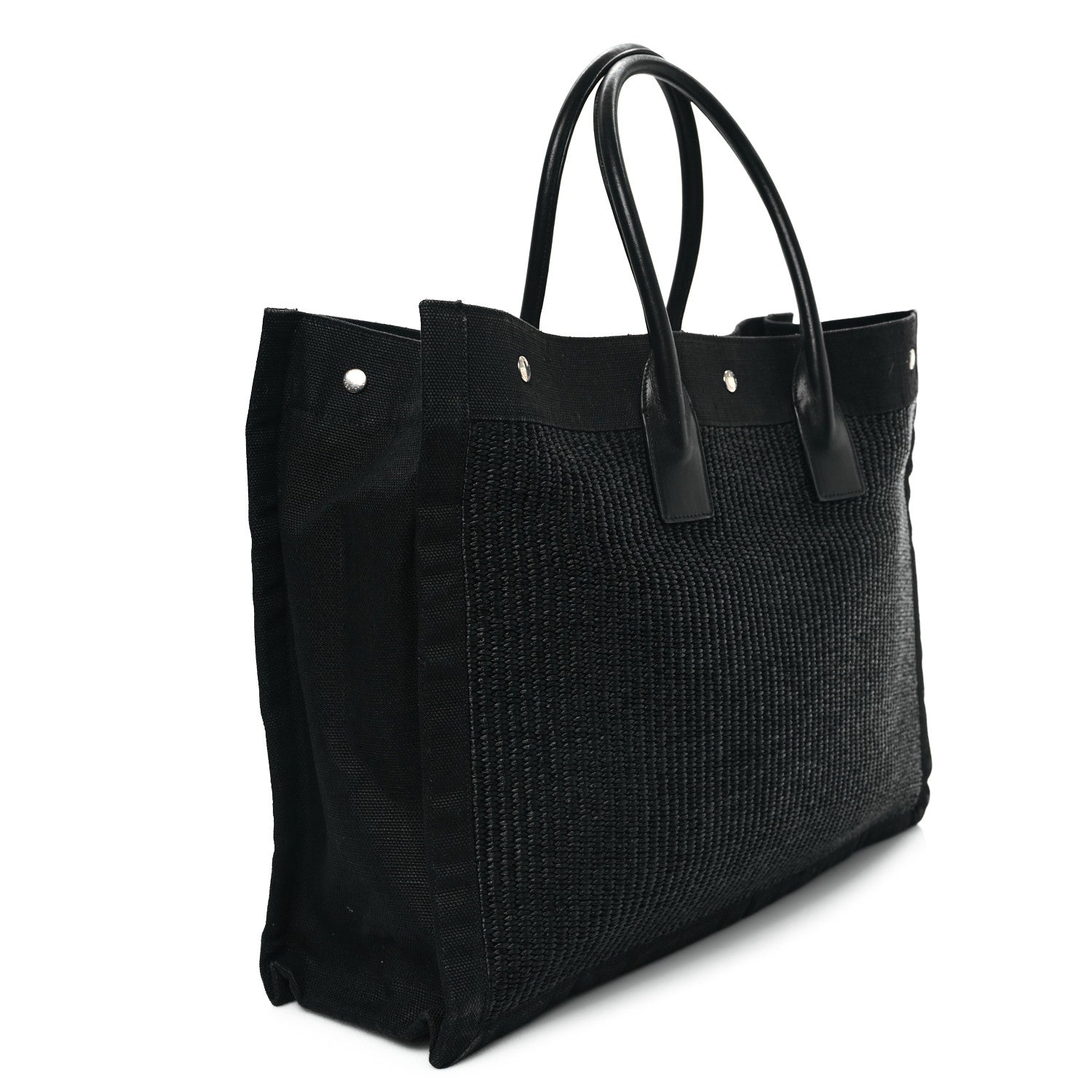 Saint Laurent Raffia Linen Calfskin Rive Gauche Tote Black 3 of 13