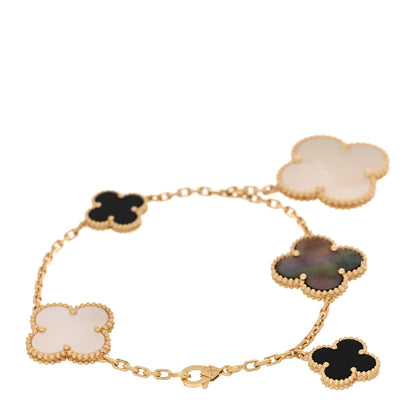 Van Cleef & Arpels 18K Yellow Gold Grey Mother of Pearl Black Onyx 5 Motifs Magic Alhambra Bracelet 2 of 4