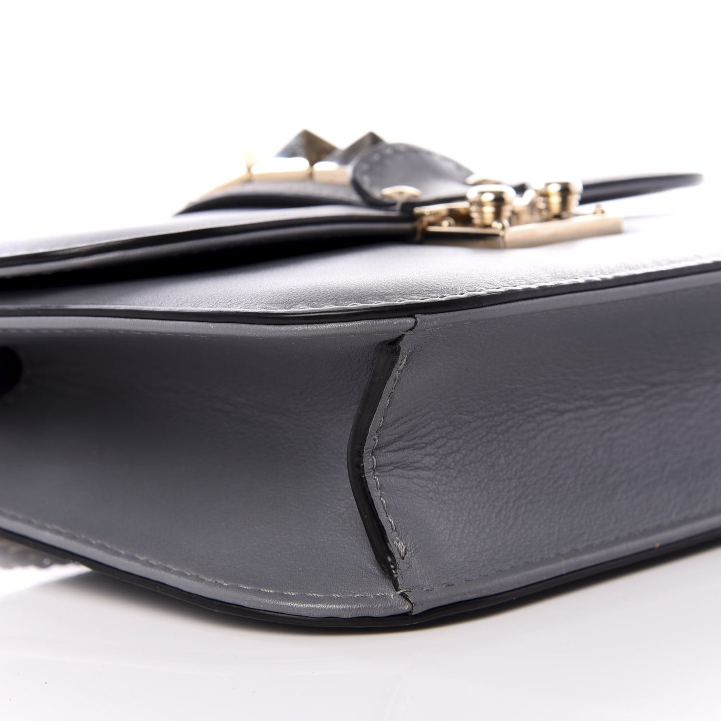 Vitello Small Glam Lock Rockstud Flap Gray
