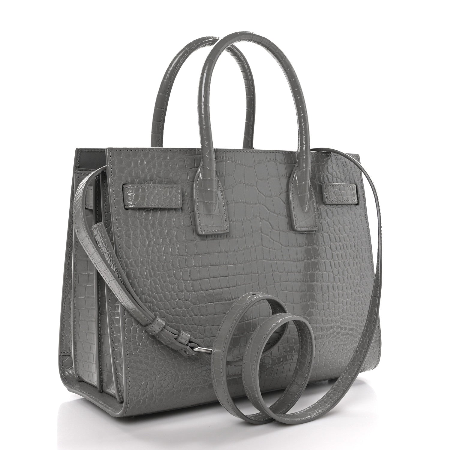 Saint Laurent Calfskin Crocodile Embossed Baby Sac De Jour New Stone Grey 3 of 9