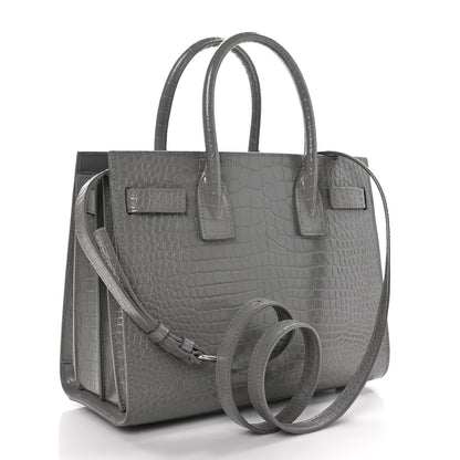 Saint Laurent Calfskin Crocodile Embossed Baby Sac De Jour New Stone Grey 3 of 9