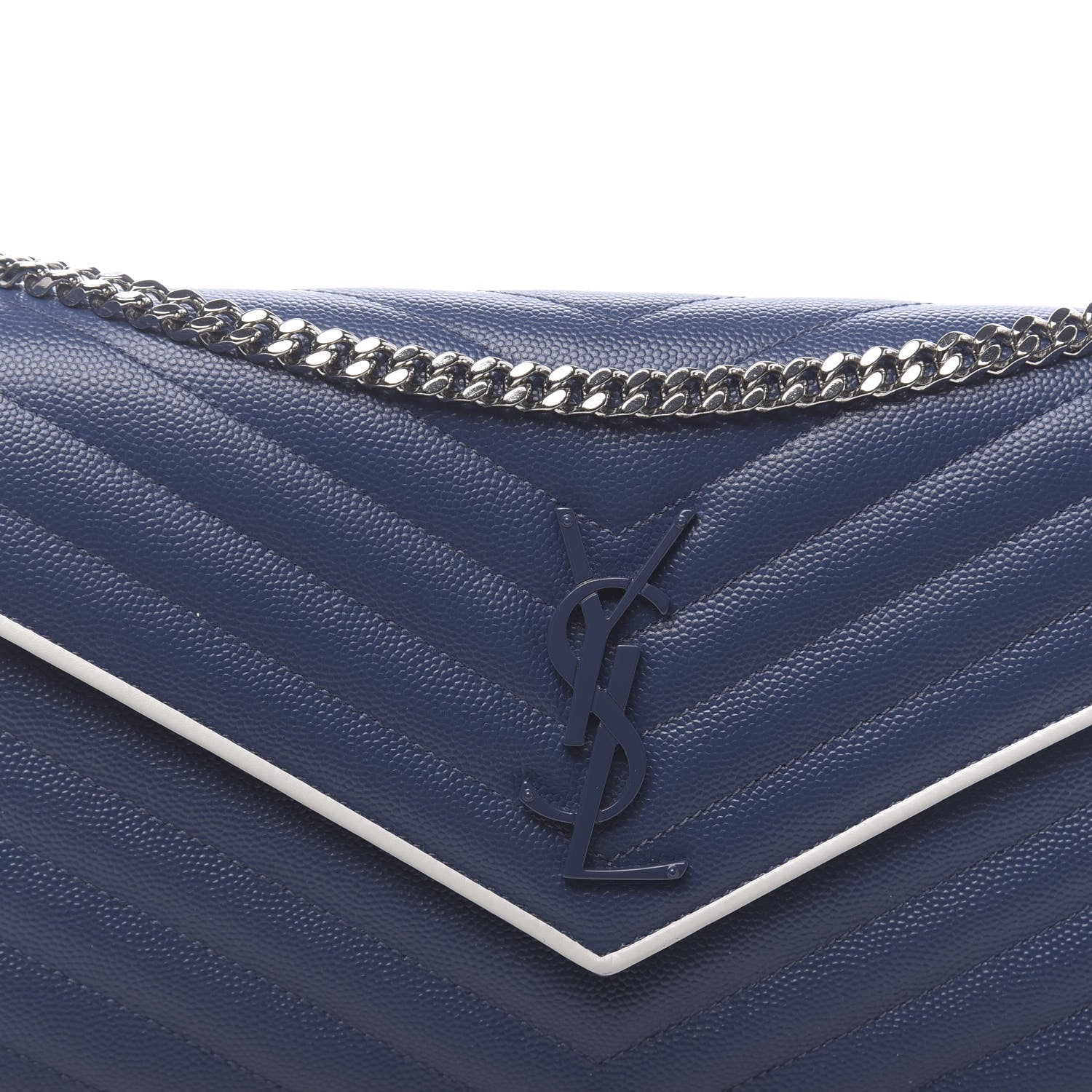 Saint Laurent Grain De Poudre Matelasse Monogram Chain Wallet Denim Bianco Ottico 13 of 14