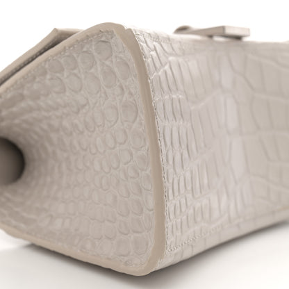 Balenciaga Shiny Calfskin Crocodile Embossed Small Hourglass Top Handle Bag Cold Beige 9 of 14