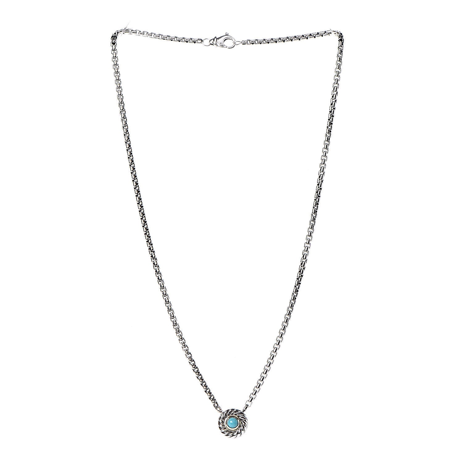 David Yurman Sterling Silver 14K Yellow Gold Turquoise Cookie Pendant Necklace 3 of 6