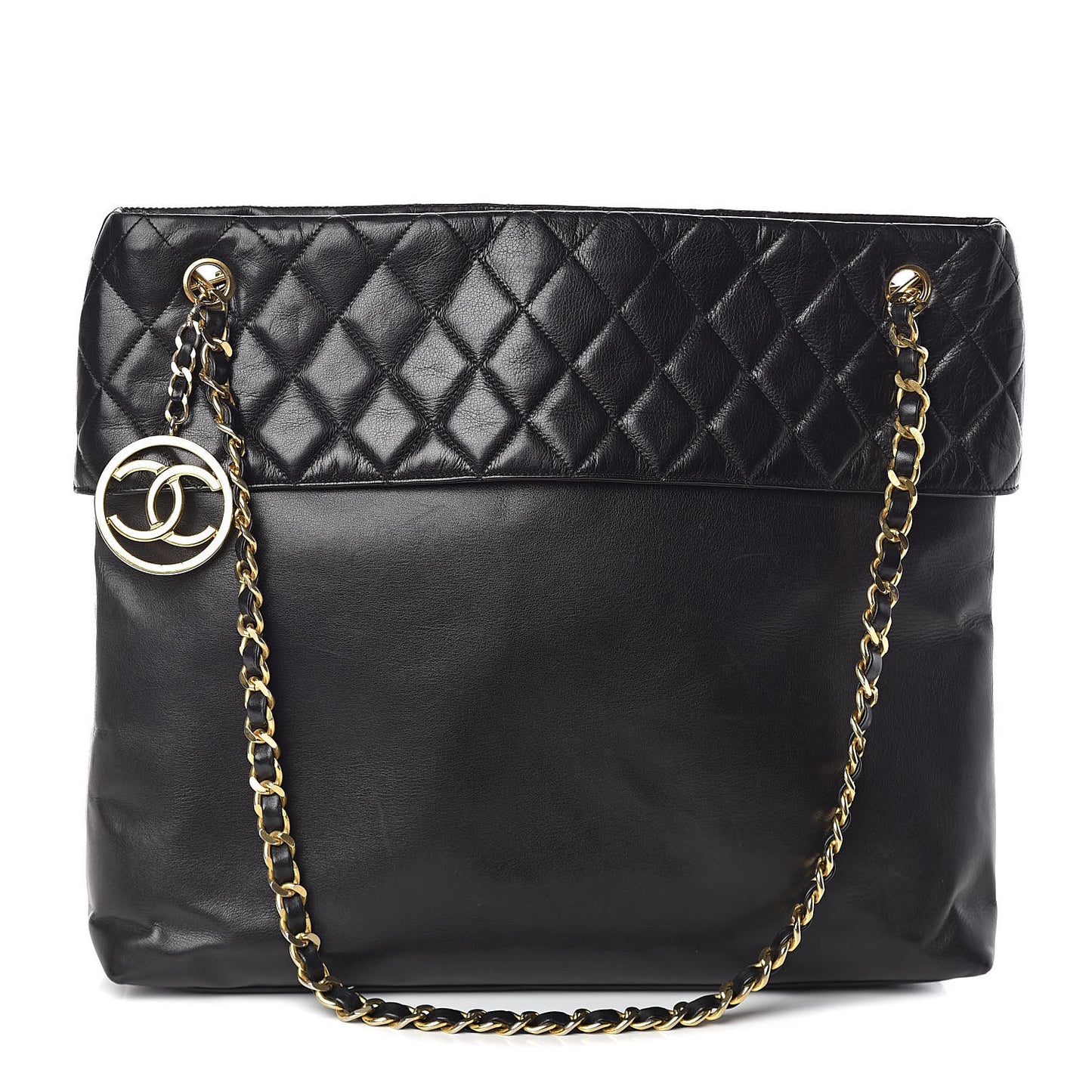 Calfskin Quilted Large Shoulder Bag Black