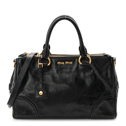 Miu Miu Vitello Shine Top Handle Satchel Black 2 of 19