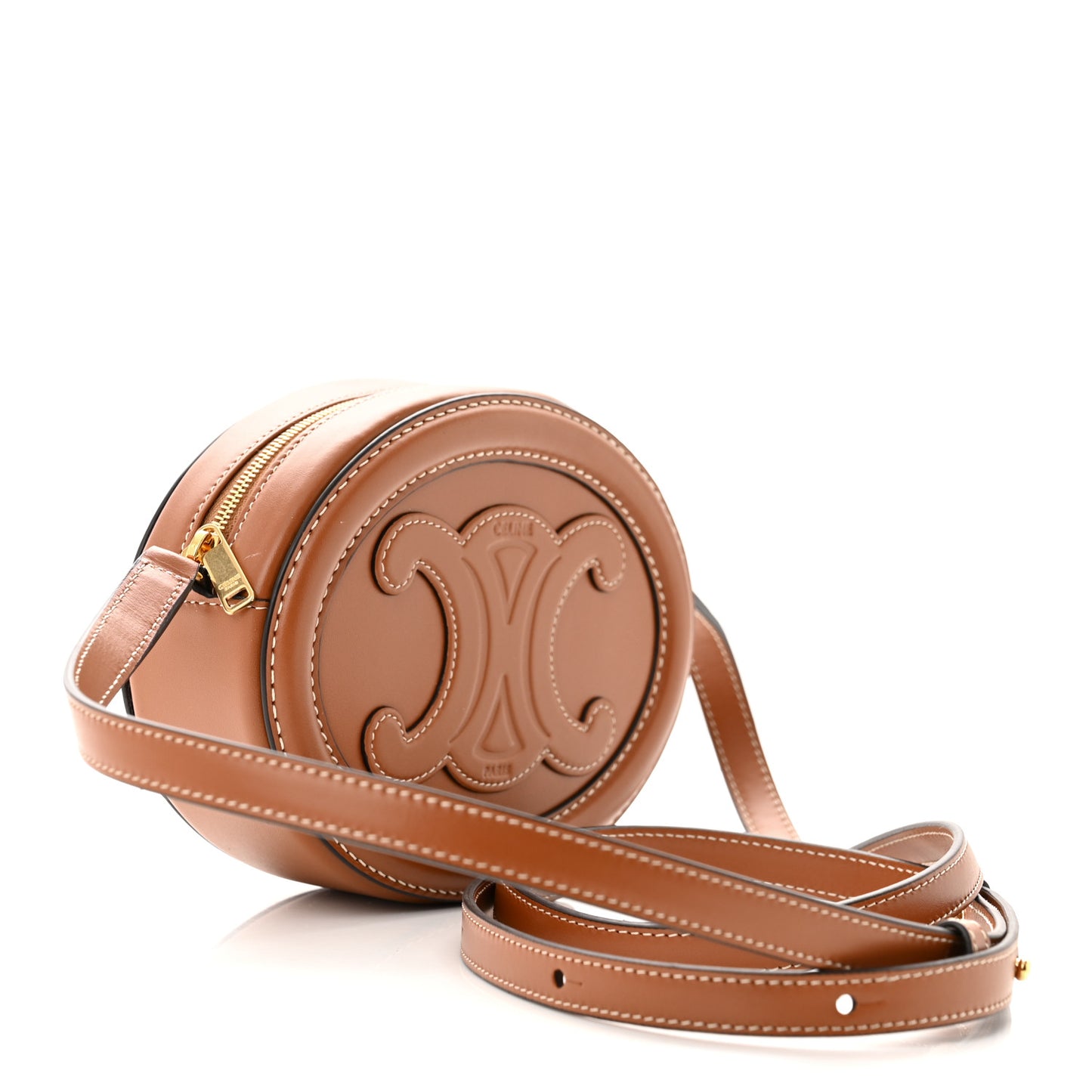 Smooth Calfskin Cuir Small Triomphe Oval Crossbody Purse Tan
