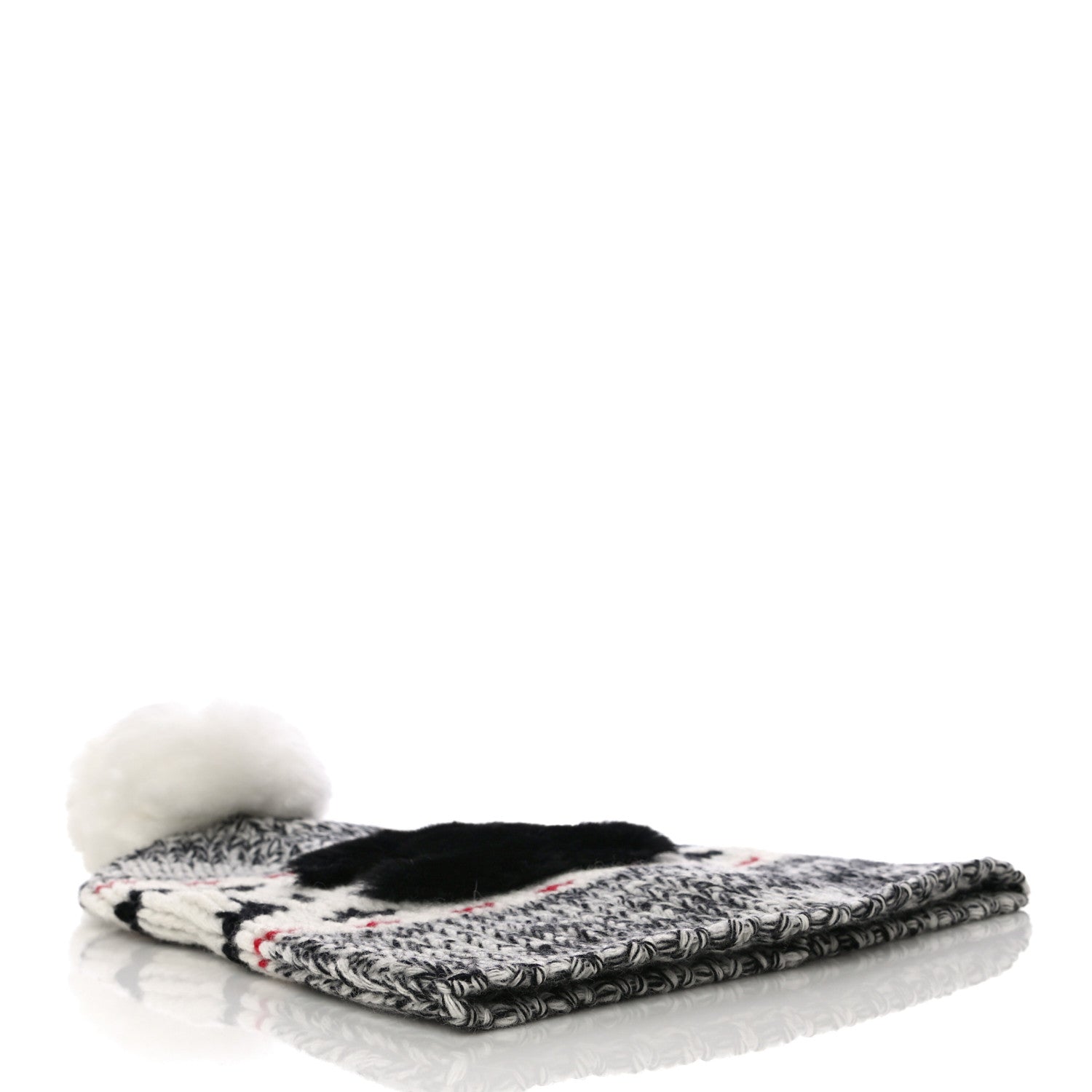 Chanel Wool Shearling CC Beanie Hat Ivory Black Red 5 of 7