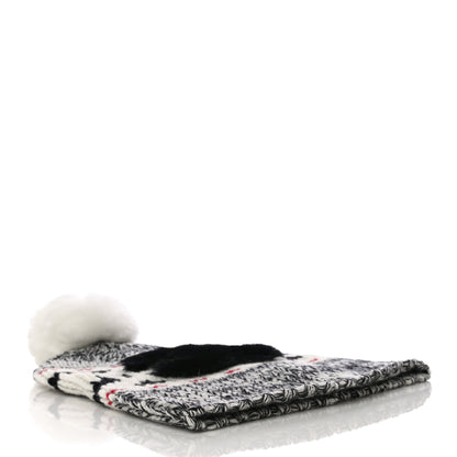 Chanel Wool Shearling CC Beanie Hat Ivory Black Red 5 of 7