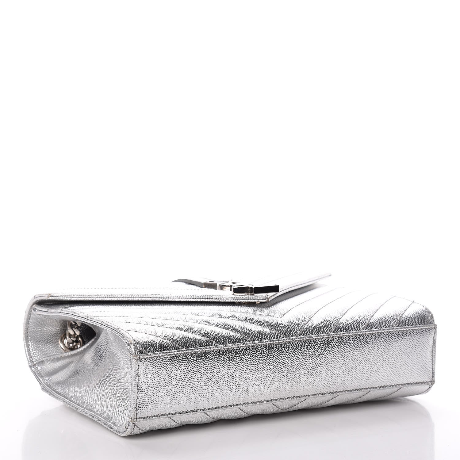 Saint Laurent Metallic Grain De Poudre Matelasse Medium Monogram Satchel Silver 4 of 19