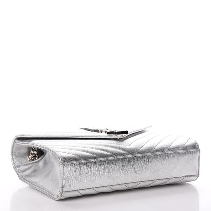 Saint Laurent Metallic Grain De Poudre Matelasse Medium Monogram Satchel Silver 4 of 19